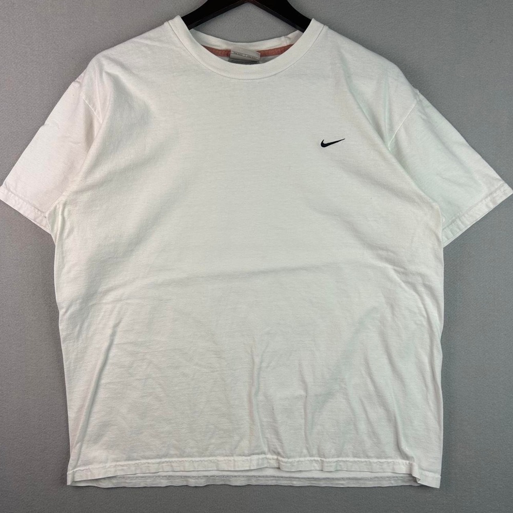 Vintage Nike Y2K White Embroidered Black Check Tee Shirt